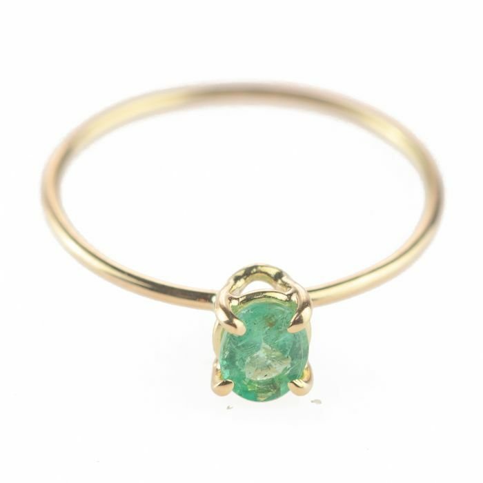 Preview of the first image of Intini Jewels - 18 kt. Gold, Yellow gold - Ring - 0.30 ct Emerald.