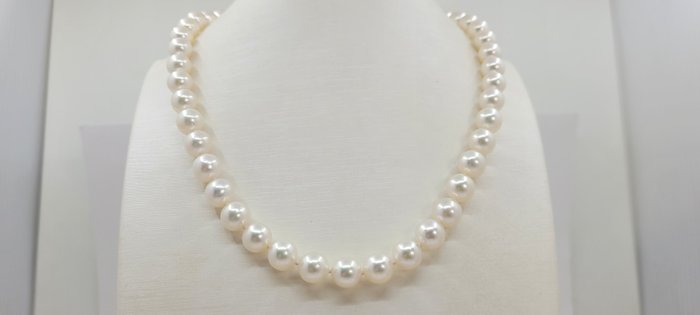 Image 2 of Certificate Pearl Science Lab - 9x9.5mm Bright Akoya Pearls - 18 kt. White gold - Necklace