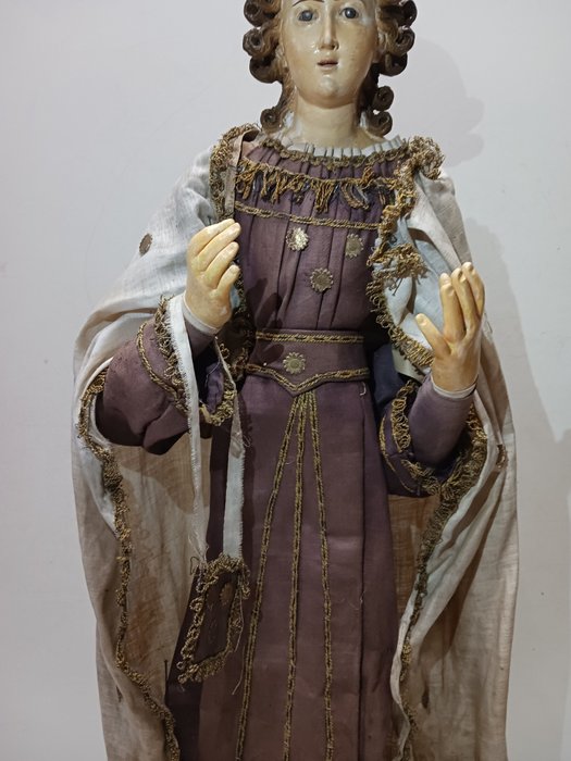 Image 3 of "Madonna" sculpture (71 cm.) - Earthenware, Glass, Wood - Second half 19th century