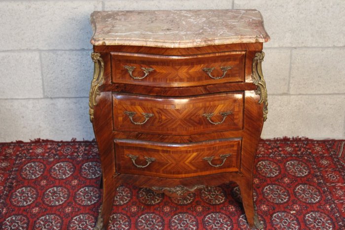 Preview of the first image of Side Commode - Louis XV Style - Marble, Rosewood - Late 19th century.
