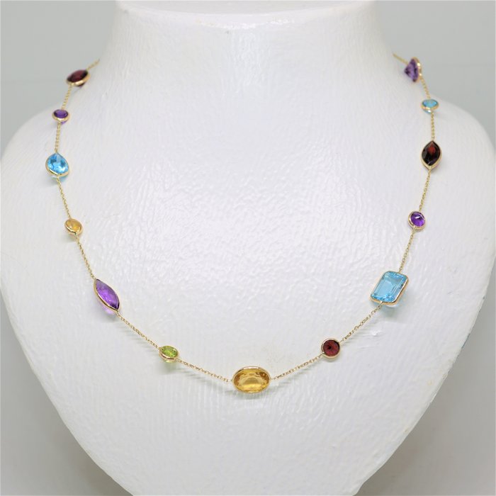 Preview of the first image of ALGT Lab Report - 14 kt. Gold, Yellow gold - Necklace - 26.50 ct Topaz - Amethysts, Citrines, Garne.