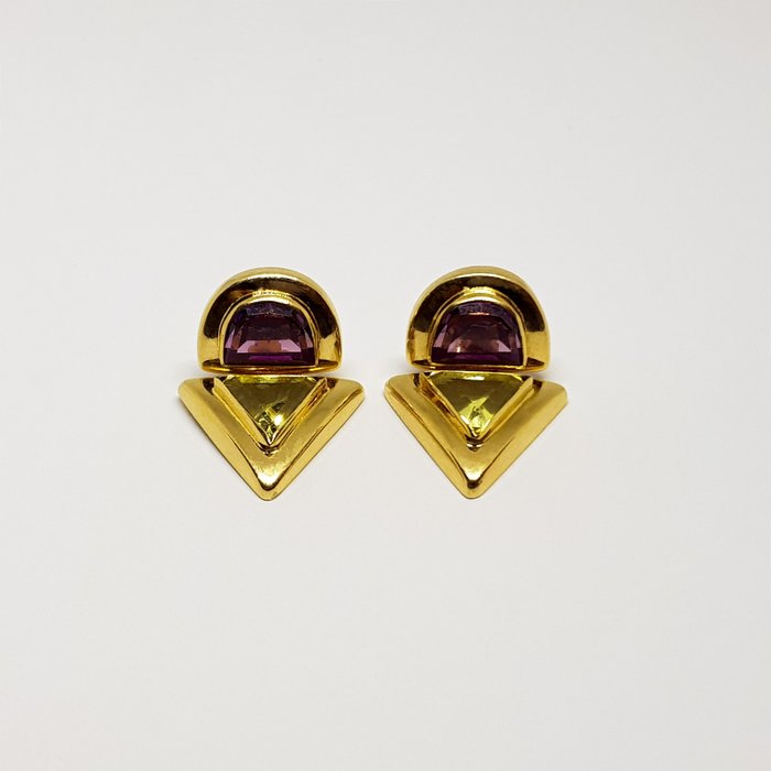Preview of the first image of 18 kt. Gold, Yellow gold - Earrings Amethyst - Peridots.