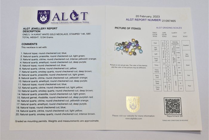 Image 3 of ALGT Lab Report - 14 kt. Gold, White gold - Necklace - 40.00 ct Topaz - Amethysts, Citrines, Garnet