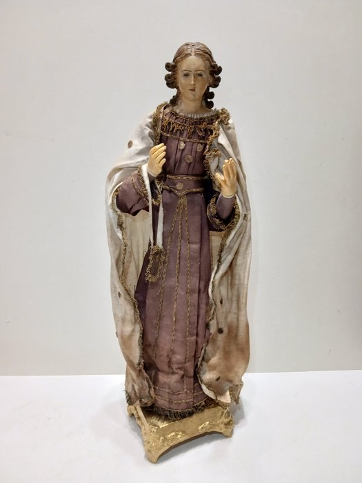 Preview of the first image of "Madonna" sculpture (71 cm.) - Earthenware, Glass, Wood - Second half 19th century.