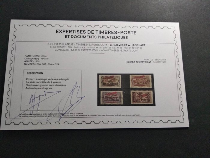 Image 2 of Greater Libanon (French mandate) 1928 - Signed, with certificate - RRR-MAURY 29A, 30A, 31A, 32A **