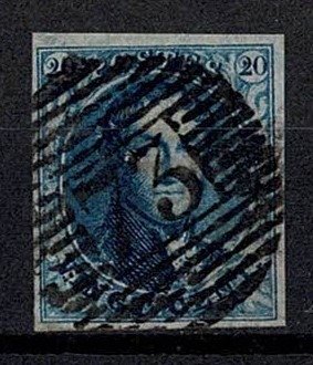 Image 2 of Belgium 1850 - Medallion 20c blue deluxe cancellation contest P 73 Liège - COB 4