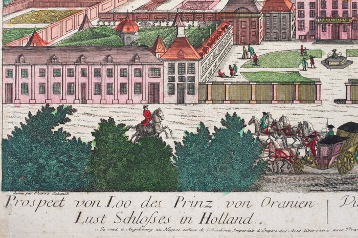 Image 2 of Netherlands, Apeldoorn; Academie Imperiale, Augsburg - Guckkastenblatt - Prospect von Loo des Prinz
