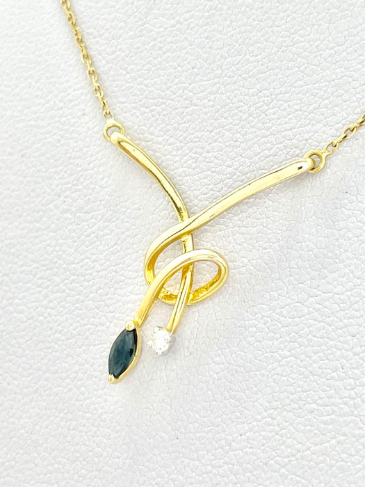 Image 3 of "NO RESERVE PRICE" Cocktail - 18 kt. Yellow gold - Necklace - 0.15 ct Sapphire - Diamonds