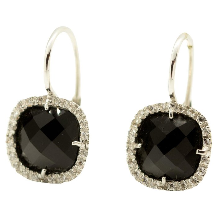 Preview of the first image of Intini Jewels - 18 kt. Gold, White gold - Earrings - 0.90 ct Diamond - Onyx.
