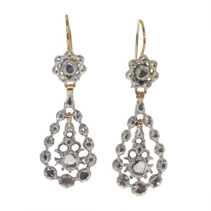 Preview of the first image of NO RESERVE PRICE - 18 kt. Yellow gold - Earrings Diamond - Vintage antique Georgian/Victorian anno.