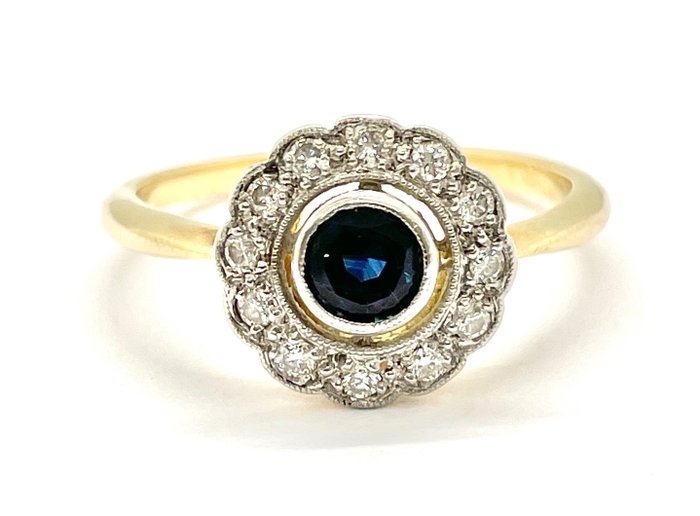 Preview of the first image of "NO RESERVE PRICE" Art déco - 18 kt. Platinum, Yellow gold - Ring - 0.25 ct Sapphire - 0.20 ct Diam.