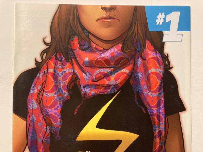 Image 2 of Ms Marvel # 1 Rare Second Print Variant - appearance Kamala Khan. Very High Grade - Stapled - First