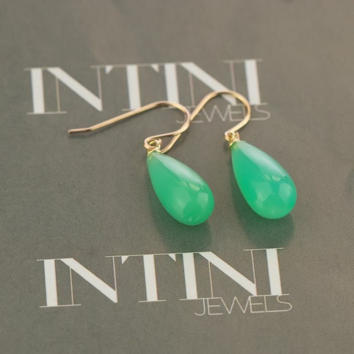 Image 2 of Intini Jewels - 18 kt. Gold, Yellow gold - Earrings - chrysoprase