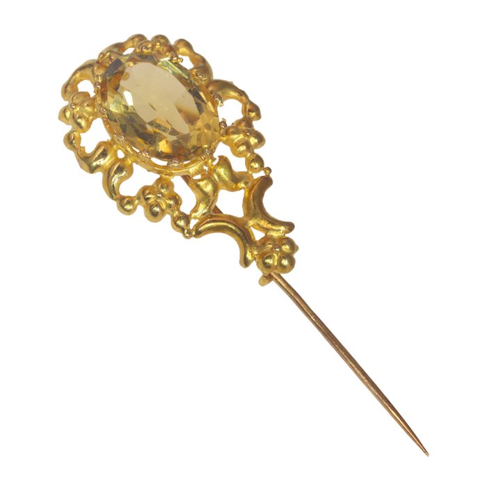 Preview of the first image of NO RESERVE PRICE - 18 kt. Yellow gold - Tie clip Scapolite - Vintage antique Victorian aano 1830.