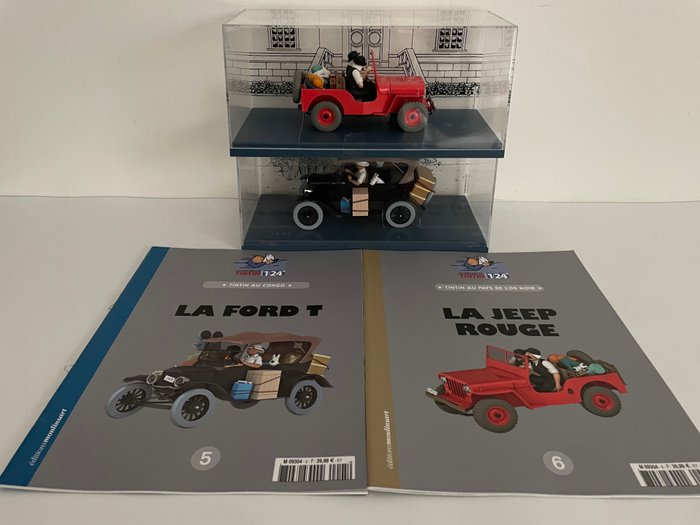 Image 3 of Tintin - Ensemble de 2 voitures 1:24 -La Ford T noire + La jeep rouge - (2019/2021)