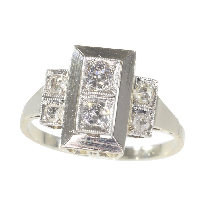 Preview of the first image of NO RESERVE PRICE - 18 kt. White gold - Ring - 0.26 ct Diamond - Vintage 1920's Art Deco, Free Resiz.