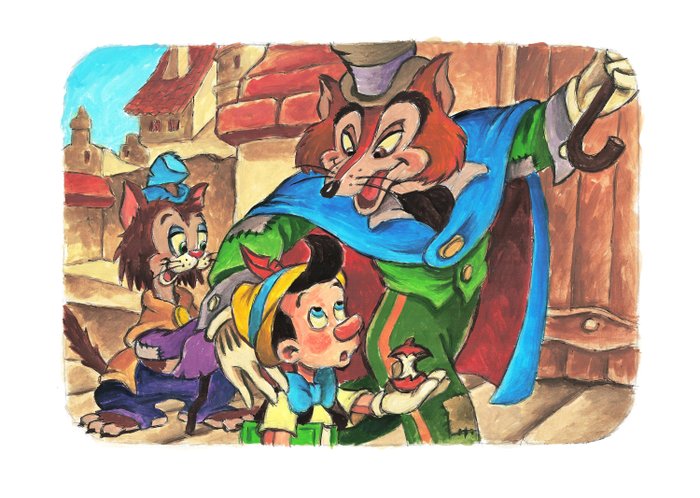Image 2 of Pinocchio, The Cat and The Fox - Fine Art Giclée Signed By Joan Vizcarra - First edition