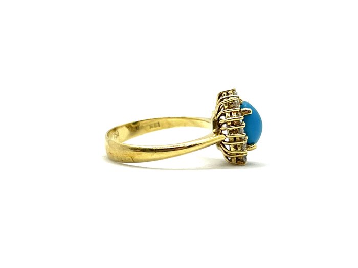 Image 3 of NO RESERVE - 18 kt. Yellow gold - Ring - 0.24 ct Diamond - Turquoises