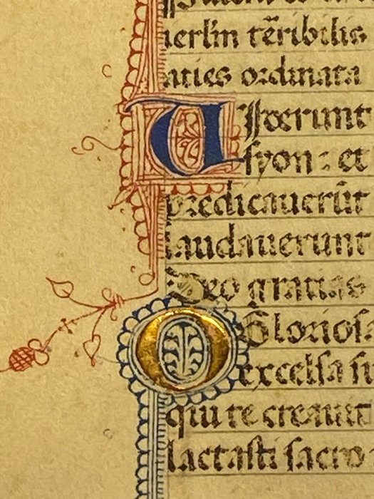 Preview of the first image of Scriptorium of the Middle Ages - Book of Hours Single Leaf Manuscript Gold Initial Lombardy Italy -.
