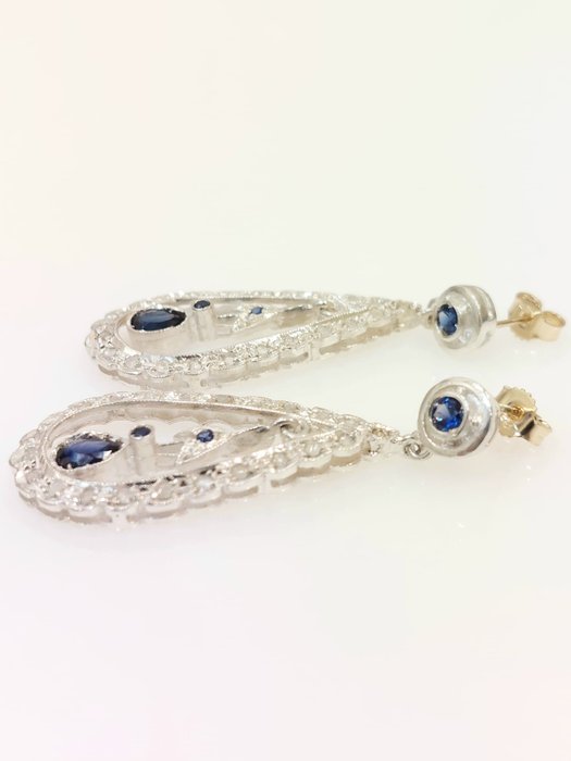 Image 2 of "NO RESERVE PRICE" - 9 kt. Silver, Yellow gold - Earrings - 0.50 ct Sapphire - Diamonds, Sapphires