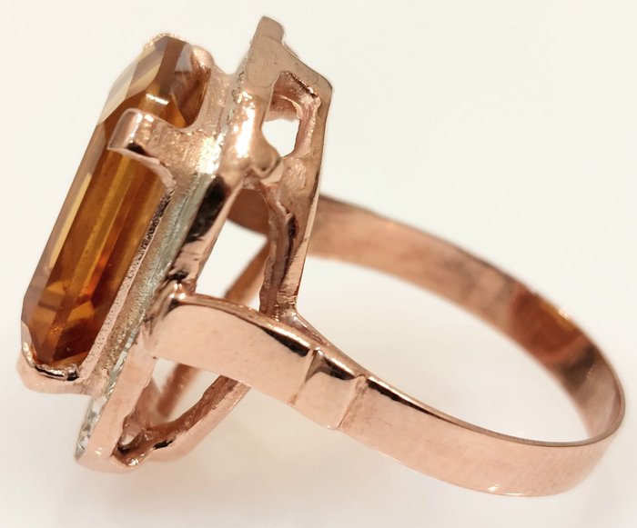 Image 3 of "NO RESERVE PRICE" - 9 kt. Pink gold, Silver - Ring - 4.00 ct Topaz - Diamonds
