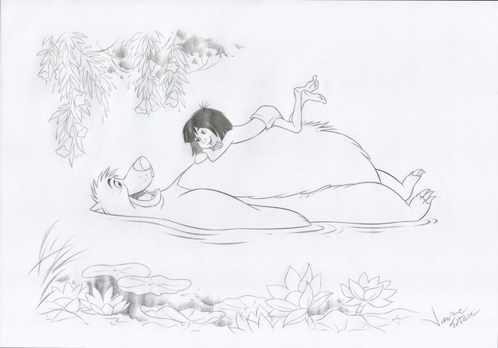 Image 2 of Mowgli & Baloo [The Jungle Book, 1967] - Best Friends! - Original Drawing - Jaume Esteve - Signed -