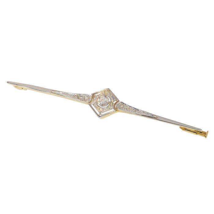 Preview of the first image of NO RESERVE PRICE - 18 kt. Yellow gold - Brooch Diamond - French Vintage 1920's Art Deco.