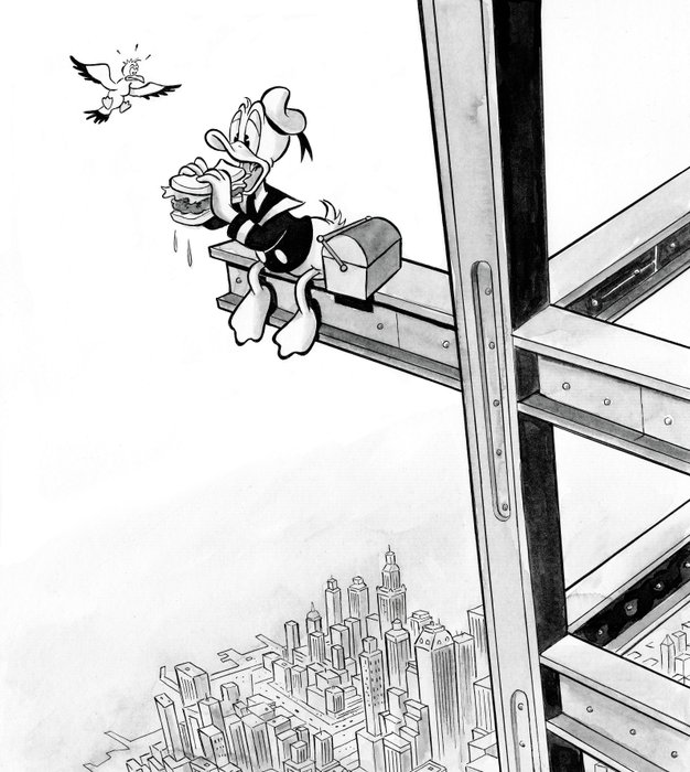 Preview of the first image of Donald Duck Inspired By "Lunch atop a Skyscraper" Pic (1932) - Fine Art Giclée - Tony Fernandez Sig.