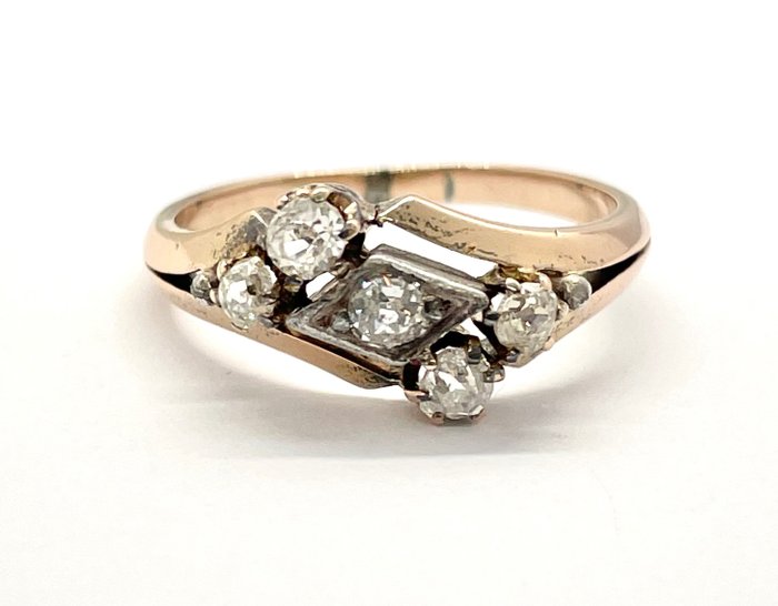 Preview of the first image of "NO RESERVE PRICE" Fin du XIXe siècle - Vers 1880 - 18 kt. Pink gold, Platinum - Ring - 0.40 ct Dia.