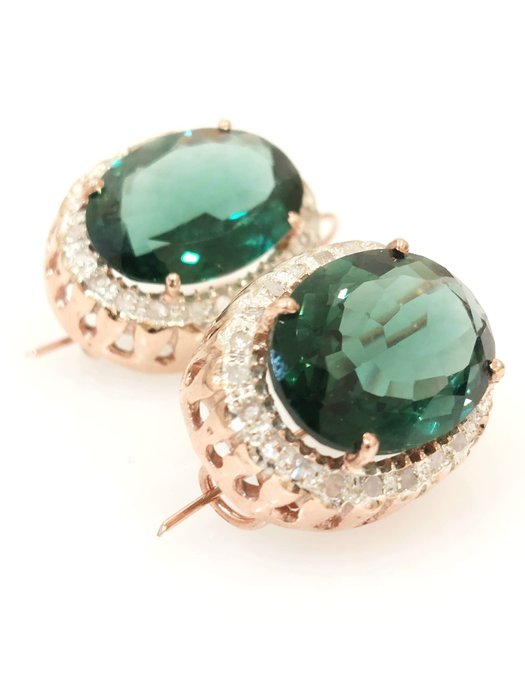 Image 2 of " NO RESERVE PRICE" - 9 kt. Pink gold, Silver - Earrings - 5.00 ct Emerald - Diamonds