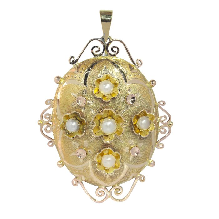 Preview of the first image of NO RESERVE PRICE - 18 kt. Yellow gold - Pendant - Pearls, Vintage anno 1930.