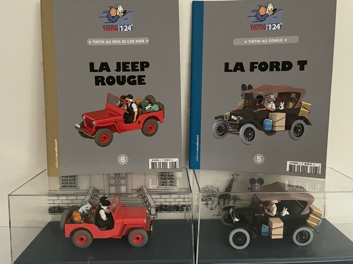 Preview of the first image of Tintin - Ensemble de 2 voitures 1:24 -La Ford T noire + La jeep rouge - (2019/2021).