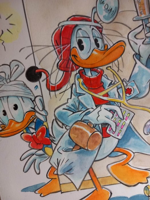 Image 3 of Donald Duck - "Le generose cure di Paperoga" - Signed Original Watercolour Painting by Alessandro G