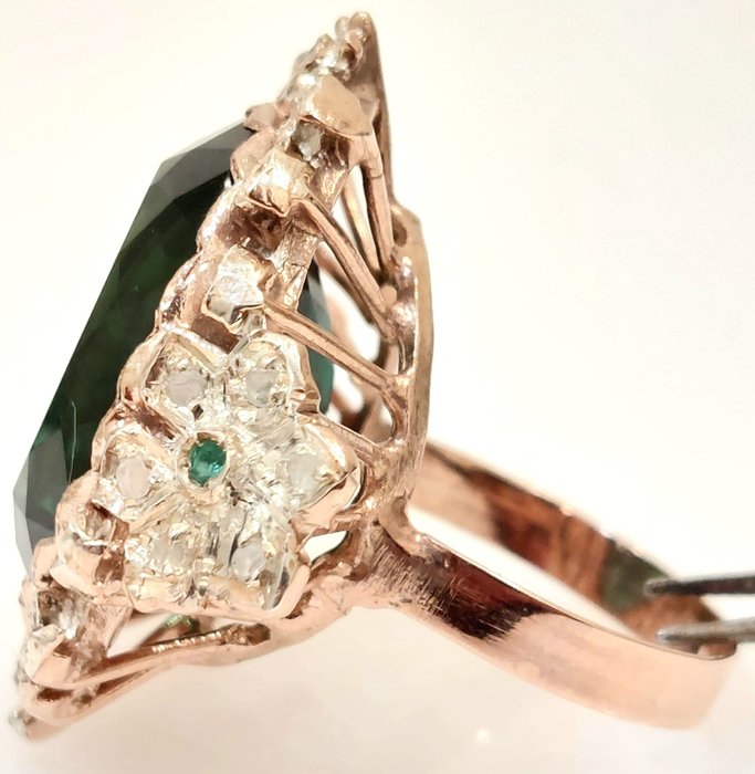 Image 3 of "NO RESERVE PRICE" - 9 kt. Pink gold, Silver - Ring - 8.00 ct Emerald - Diamonds, Emeralds