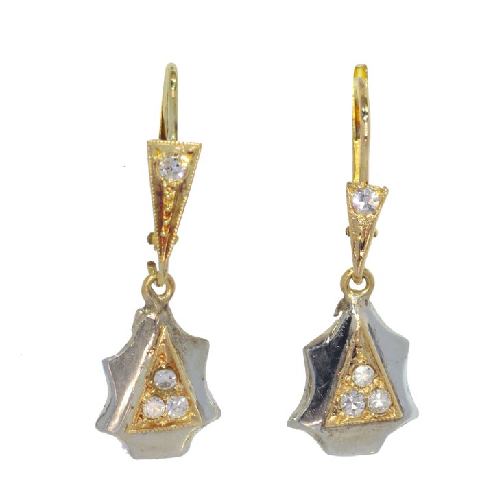 Image 3 of NO RESERVE PRICE - 18 kt. Yellow gold - Earrings - 0.12 ct Diamond - Vintage 1930's Art Deco