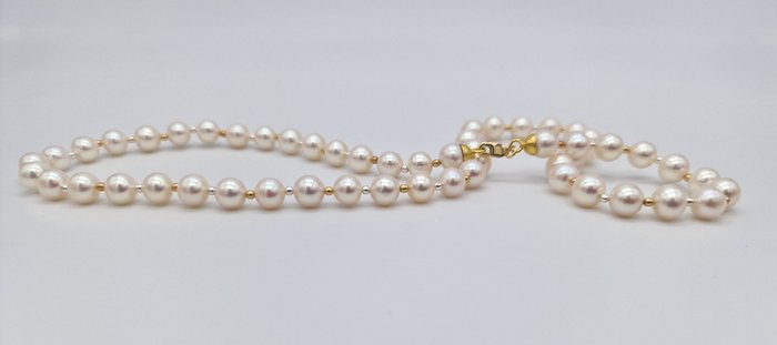 Image 2 of 18 kt. White gold, Yellow gold - Necklace - Akoya pearls from 7.2 to 7.5 mm / 18kt yellow and white