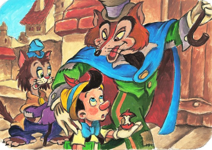 Preview of the first image of Pinocchio, The Cat and The Fox - Fine Art Giclée Signed By Joan Vizcarra - First edition.