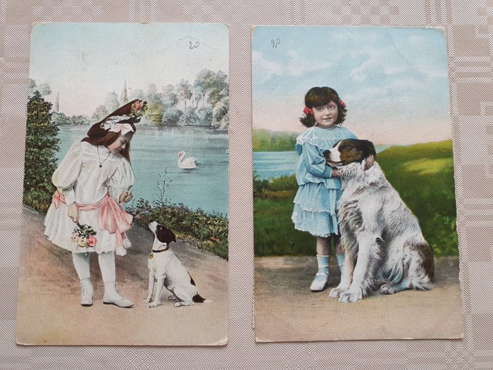 Preview of the first image of The Netherlands and various countries - Animals: v.n. dogs and children etc. - Postcards (Collectio.