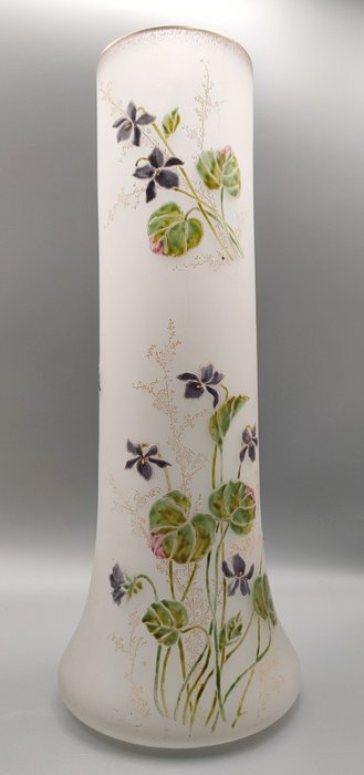 Image 2 of LEGRAS (1839-1916) - Large Art Nouveau Vase with enamel decoration of lovely violets - Listed circa