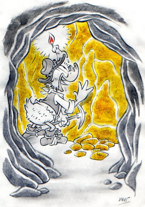 Preview of the first image of Uncle Scrooge - That's a proper goldmine! - Original draw by Xavi - First edition (2023).