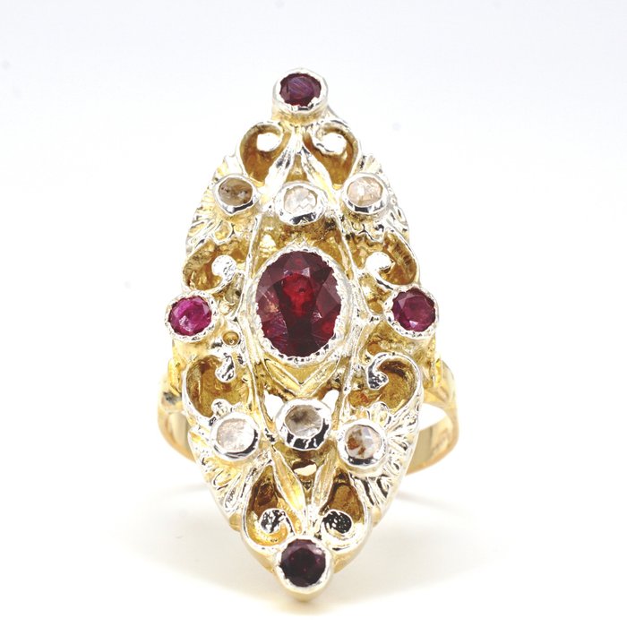 Image 2 of 14 kt. Gold, Silver - Ring Ruby - Diamonds