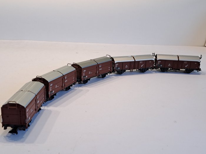 Image 3 of Märklin H0 - 00769/4919/29820 - Freight carriage - 5x sliding roof wagon, 1x with end light - DB