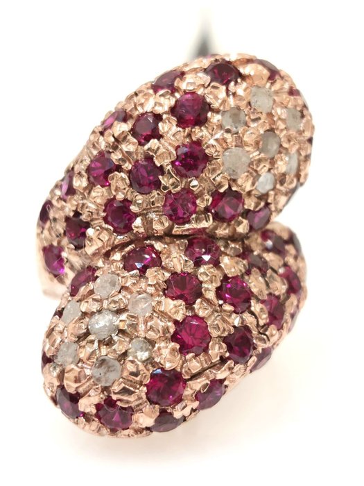 Preview of the first image of "NO RESERVE PRICE" Pink gold - Ring - 0.10 ct Ruby - Diamonds.
