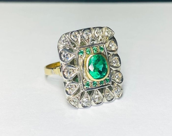 Image 3 of senza prezzo di riserva - 18 kt. Gold, Silver - Ring - 1.50 ct Emerald - Diamonds, Emeralds