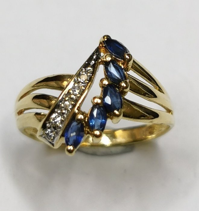 Image 3 of 18 kt. Gold - Ring - 0.05 ct Sapphire - Diamonds, Sapphires