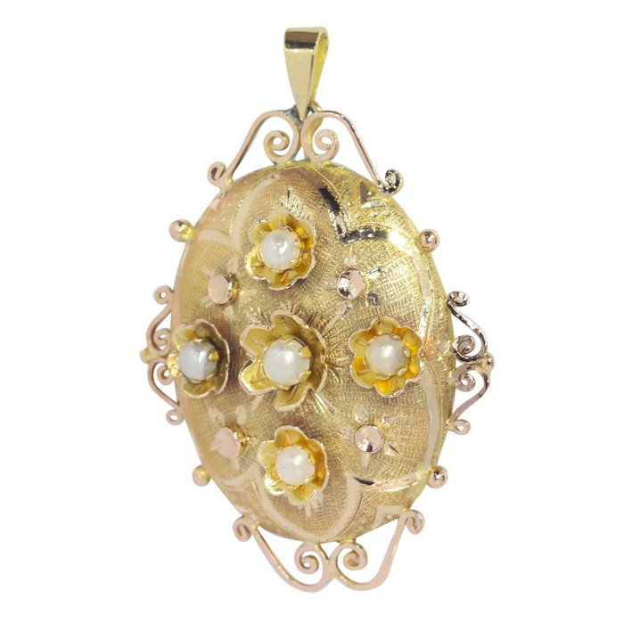 Image 2 of NO RESERVE PRICE - 18 kt. Yellow gold - Pendant - Pearls, Vintage anno 1930