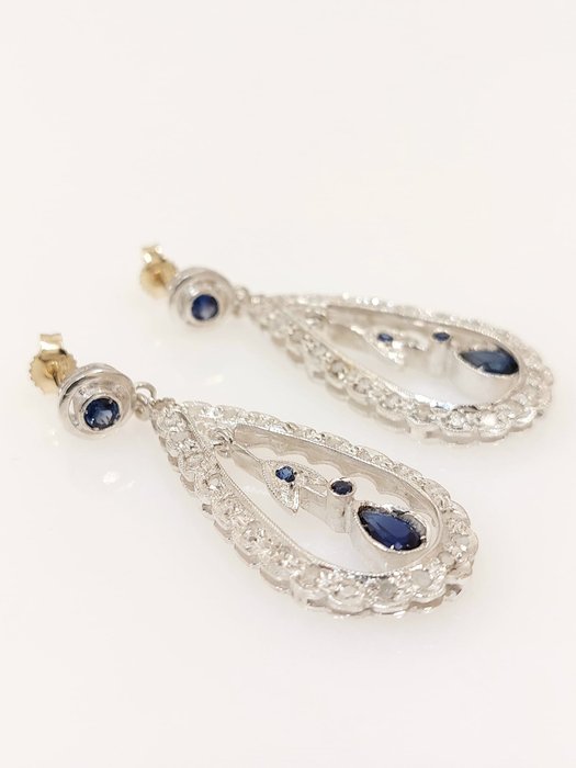 Image 3 of "NO RESERVE PRICE" - 9 kt. Silver, Yellow gold - Earrings - 0.50 ct Sapphire - Diamonds, Sapphires
