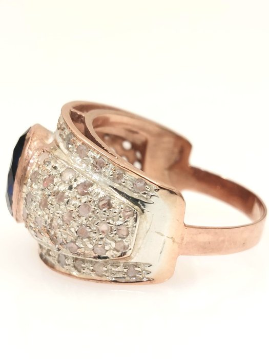 Image 3 of "NO RESERVE PRICE" - 9 kt. Pink gold, Silver - Ring - 3.00 ct Sapphire - Diamonds