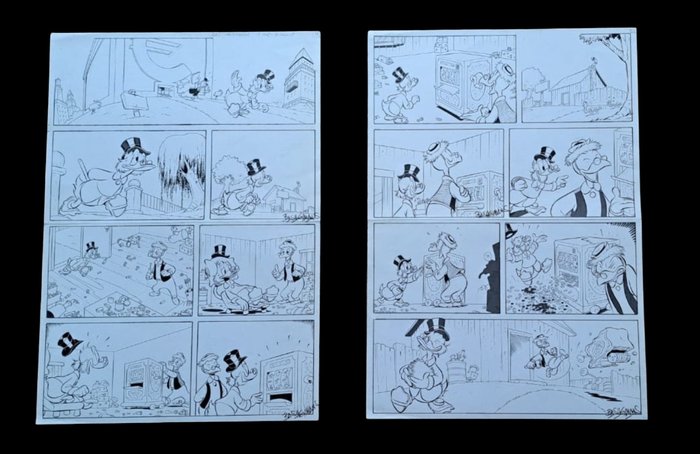 Preview of the first image of Uncle Scrooge "De gokkast" - Signed Inked Two-Pager by Bas Heymans - 35 x 50 cm - (2007).