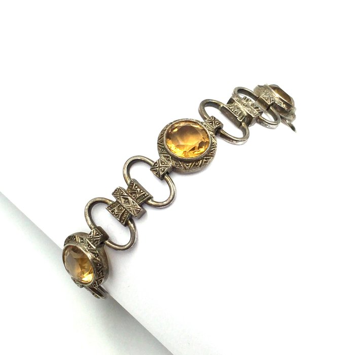 Preview of the first image of 18cm - 935 Silver - Bracelet - 11.95 ct Citrine - tested.